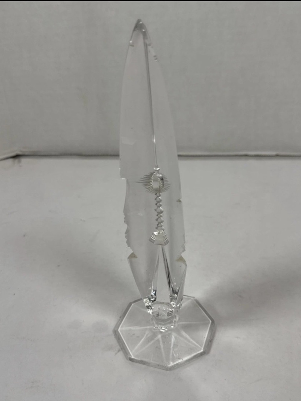 Vintage Reverse Cut Crystal Obelisk with Cross Chalice